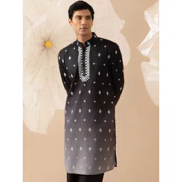 Eleven Brothers Men Ethnic Motifs Embroidered Regular Thread Work Chanderi Silk Kurta with Trousers-picture-11