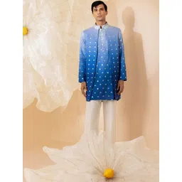 Eleven Brothers Men Ombre Dyed Regular Mirror Work Chanderi Silk Kurta with Trousers-picture-24