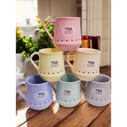 eleven to eleven decor Handmade Ceramic Multicolor Flask Cane Shape Tea Mugs (Set Of 6)-picture-45