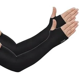 Eliane Arm Sleeves UV Sun Protection Cooling Hand With Thumb Breathable Stretchable Moisture Wicking Cover for Men Women Bike Riding Sports Cycling Running Cricket Nylon Skinny fit (Black, Pack of 1)-picture-11