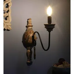 Vistara Brown and Black Wood and Iron Wall Light | E14 holder | without Bulb by Eliante by Jainsons Lights-picture-22