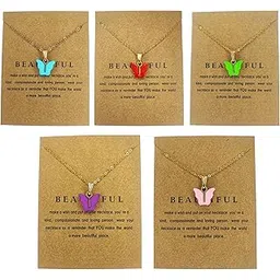 elina Latest Fashion 5 Pcs Butterfly Jewellery Necklace Set, Gold Plated Stylish Pendant Chain for Women, Girls Gift Combo(Multi Color)(Set of 5 Pcs)-picture-45