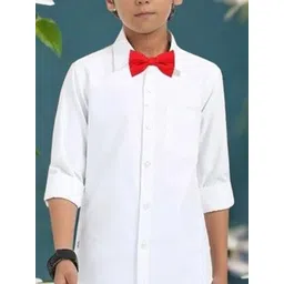Eliq Boys Solid Original Fit Cotton Party Shirt With Bow Tie image 2