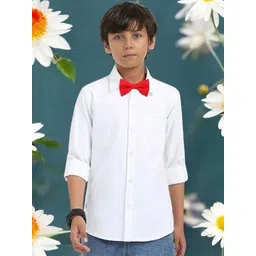 Eliq Boys Solid Original Fit Cotton Party Shirt With Bow Tie image 1