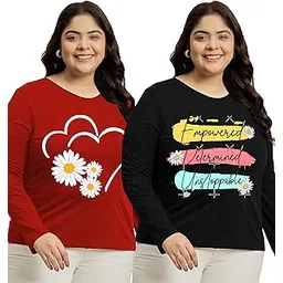 elite soul Womens Plus Size Full Sleeve Cotton Blend T-Shirt Combo (Pack of 2) | Regular Fit | Graphic Print | Sizes XL, 2XL, 3XL, 4XL, 5XL-picture-52