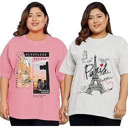 Elite Soul Womens Plus Size Oversized Baggy Fit Drop Shoulder Graphic Design T-Shirt | Combo Pack of 2, Half Sleeves, Korean Style Casual Wear (XL, 2XL, 3XL, 4XL, 5XL)-picture-47