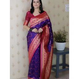 ELITE WEAVES Ethnic Motifs Zari Banarasi Saree-picture-20