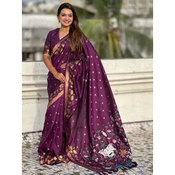 ELITE WEAVES Ethnic Motifs Zari Silk Blend Banarasi Saree-picture-41