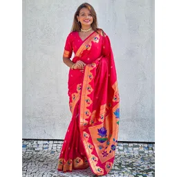 ELITE WEAVES Ethnic Motifs Zari Silk Blend Paithani Saree-picture-18
