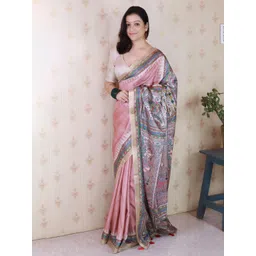 ELITE WEAVES Kalamkari Zari Tussar Saree With Blouse Piece-picture-38