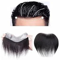 elizona Front line Frontal Hair Patch for Men 100% Natural Human Hair Wigs with Wide PU Border for High Durability AAA Grade Mens Hair Toupee (Front Line Hair Patch)-picture-39