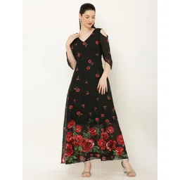 Elizy Women Floral Printed Cold-Shoulder Georgette A-Line Maxi Dress-picture-20