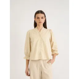 Elle Beige Polyester Stripes Three-Quarter Sleeves Top-picture-12