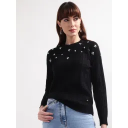 Elle Black Cotton Embellished Sweater image 3