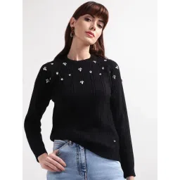 Elle Black Cotton Embellished Sweater image 4