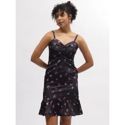 Elle Black Floral Print A Line Dress-picture-24