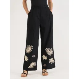 Elle Black Pure Cotton Embroidery Trouser-picture-25