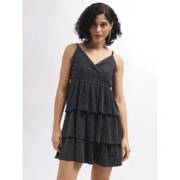 Elle Black Striped Fit & Flare Dress-picture-20