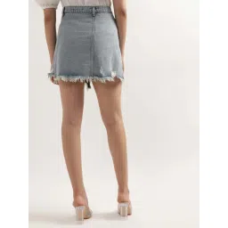 Elle Blue Cotton Distressed Bodycon Skirt image 2