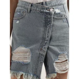 Elle Blue Cotton Distressed Bodycon Skirt image 5