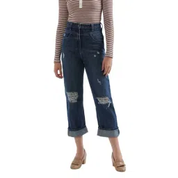 Elle Blue Cotton Distressed High Rise Jeans-picture-45