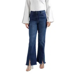 Elle Blue Cotton Mid Rise Bootcut Jeans-picture-20
