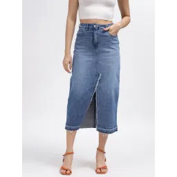 Elle Blue Cotton Midi Skirt-picture-31