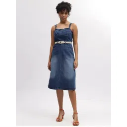 Elle Blue Cotton Regular Fit A Line Dress-picture-38
