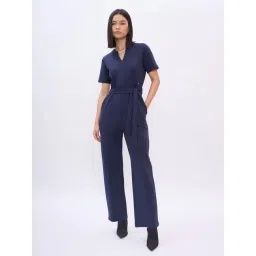 Elle Blue Polyester Solid Short Sleeves Jumpsuit-picture-24
