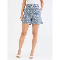 Elle Blue Relaxed Fit Embroidery Shorts-picture-29