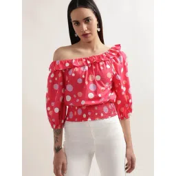 Elle Bright Pink Cotton Polka Dot Print Top-picture-15