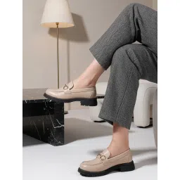 ELLE Chunky Platform Loafer with Gold-Tone Horsebit Detail - Beige image 1