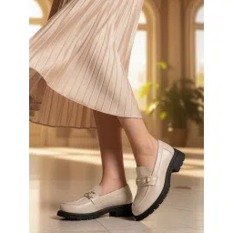 ELLE Chunky Platform Loafer with Gold-Tone Horsebit Detail - Beige image 2