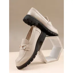 ELLE Chunky Platform Loafer with Gold-Tone Horsebit Detail - Beige image 3