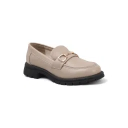 ELLE Chunky Platform Loafer with Gold-Tone Horsebit Detail - Beige image 4