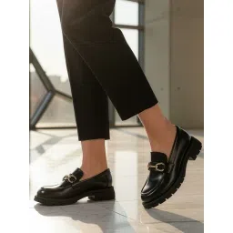 ELLE Chunky Platform Loafer with Gold-Tone Horsebit Detail - Black image 2