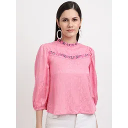 ELLE Floral Embroidered Puff Sleeve Cotton Top-picture-41