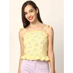 ELLE Floral Printed Ruffles Cotton Peplum Spaghetti Top-picture-28