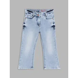 ELLE Girls Blue Flared Heavy Fade Cotton Jeans-picture-35