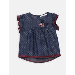 Elle Girls Blue Printed Flutter Sleeves Regular Top-picture-15