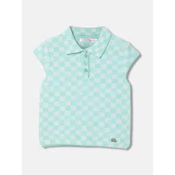 ELLE Girls Checked Relaxed Fit Polo Collar Pure Cotton T-shirt-picture-21