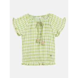 ELLE Girls Checked Round Neck Cotton Top-picture-49