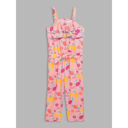 ELLE Girls Cotton Pink & Orange Printed Ruffled Basic Jumpsuit-picture-36