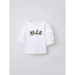 ELLE Girls Floral Printed Puff Sleeves Lace Inserts Pure Cotton Top-picture-18