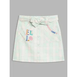 ELLE Girls Green & Off White Checked A Line Mini Skirt-picture-40