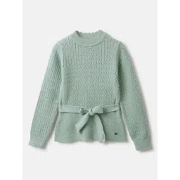 Elle Girls Green Self Full Sleeves Sweater-picture-24