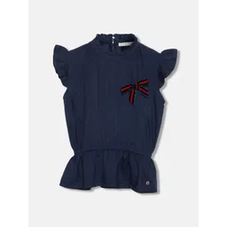 ELLE Girls High Neck Flutter Sleeves Cinched Waist Top-image-30