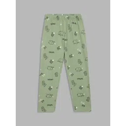 ELLE Girls Olive-Green & Black Printed Pure Cotton Ankle-Length Leggings-picture-42