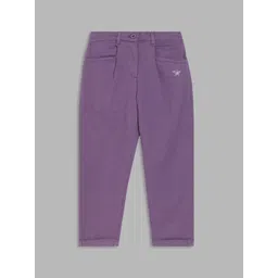 ELLE Girls Purple Solid Cotton Chinos Trousers-picture-48