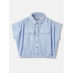 ELLE Girls Striped Shirt Collar Short Sleeves Top-picture-56